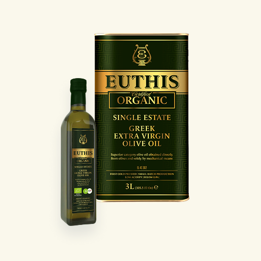 Euthis Organic Extra Virgin Olive Oil in 3L tin and 750ml bottle