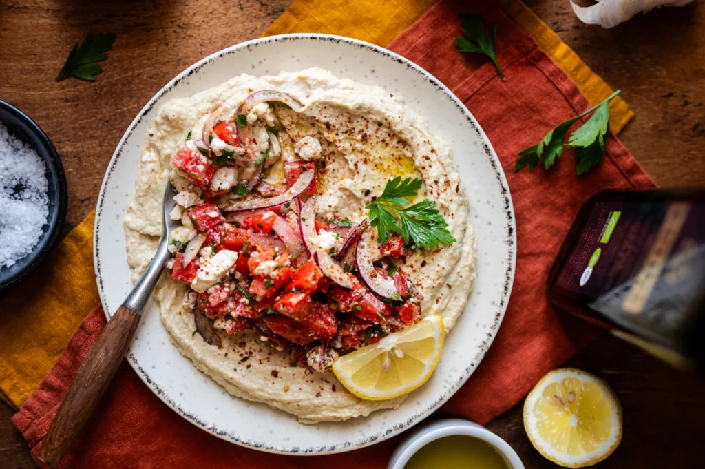 Loaded Hummus with Feta, Tomato & Oregano